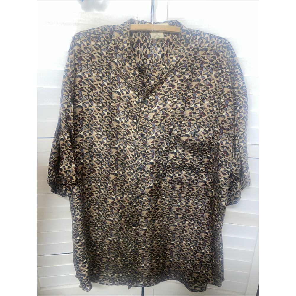 Vintage Montage Pour Homme 100% Silk Geometric Button-Front Shirt Men's Size M